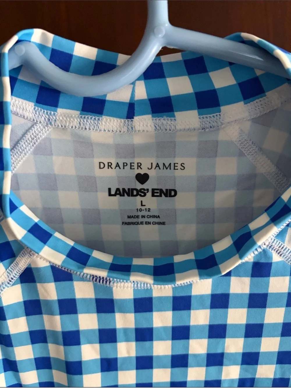 Lands' End x Draper James Girls Blue Gingham Long-Sleeve Swim Shirt